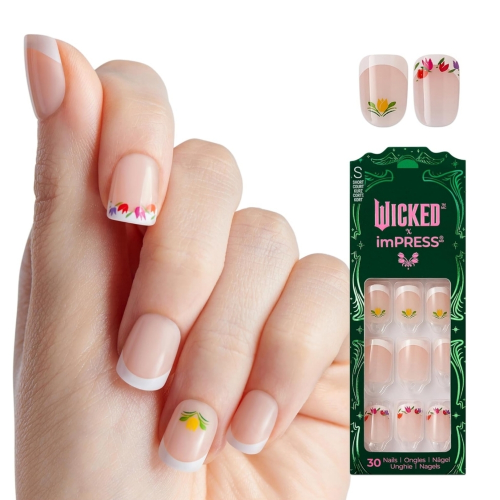 *3/15* NEW WICKED X imPRESS Rainbow of Blooms Short Squoval French Press On Nail